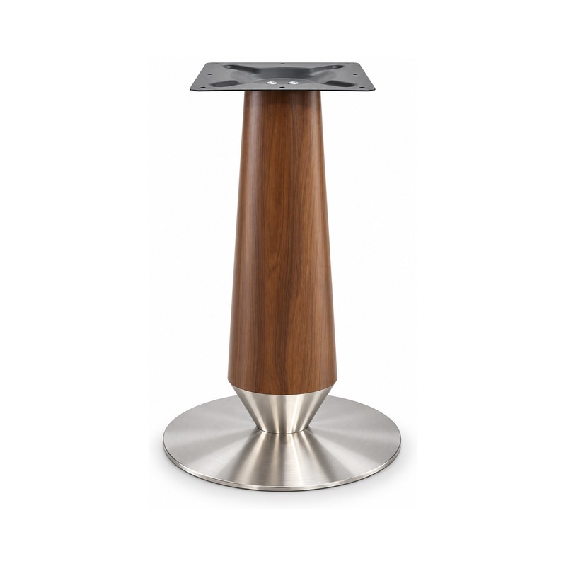FSX-HW-022 Walnut Cone Pedestal Table Base with Stainless Round Foot