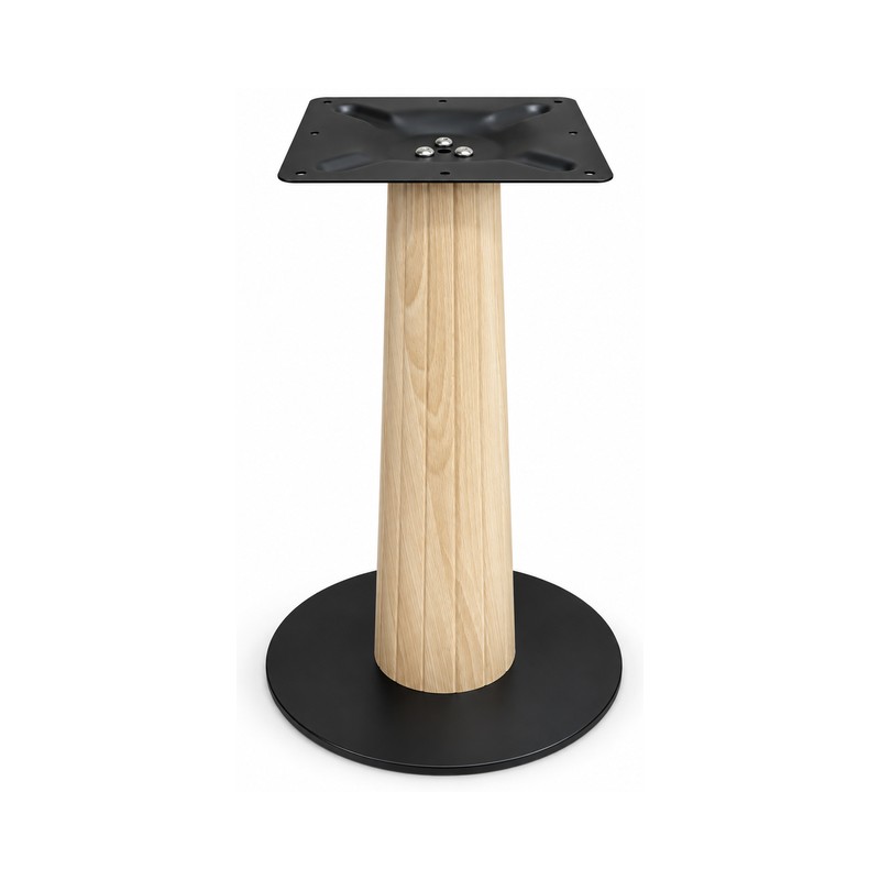 FSX-HW-027 Light Oak Pedestal Table Base with Black Round Foot