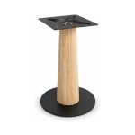 FSX-HW-027 Light Oak Pedestal Table Base with Black Round Foot left- 45-degree-degree view
