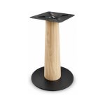FSX-HW-027 Light Oak Pedestal Table Base with Black Round Foot right- 45-degree-degree view