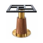 FSX-HW-035 Walnut Tapered Column Table Base with Gold Round Foot front view