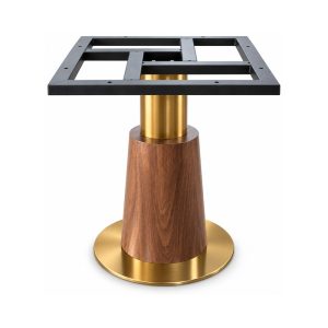 FSX-HW-035 Walnut Tapered Column Table Base with Gold Round Foot front view