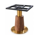 FSX-HW-035 Walnut Tapered Column Table Base with Gold Round Foot left- 45-degree-degree view