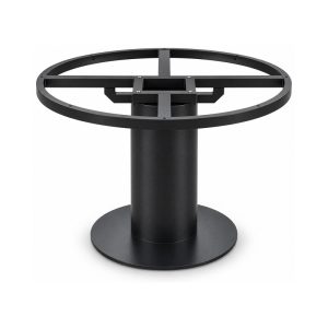 FSX-HW-036 Black Drum Pedestal Table Base with Circular Ring Mount front view