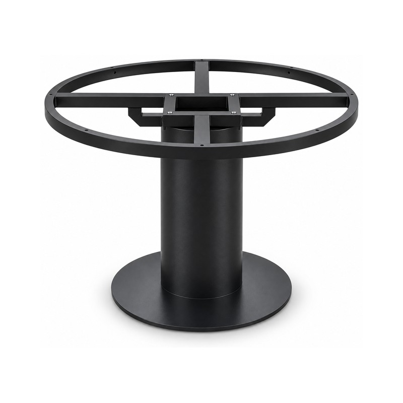 FSX-HW-036 Black Drum Pedestal Table Base with Circular Ring Mount