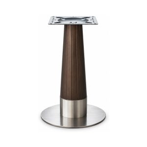 FSX-HW-039 Dark Wood Tapered Column Table Base with Stainless Foot front view