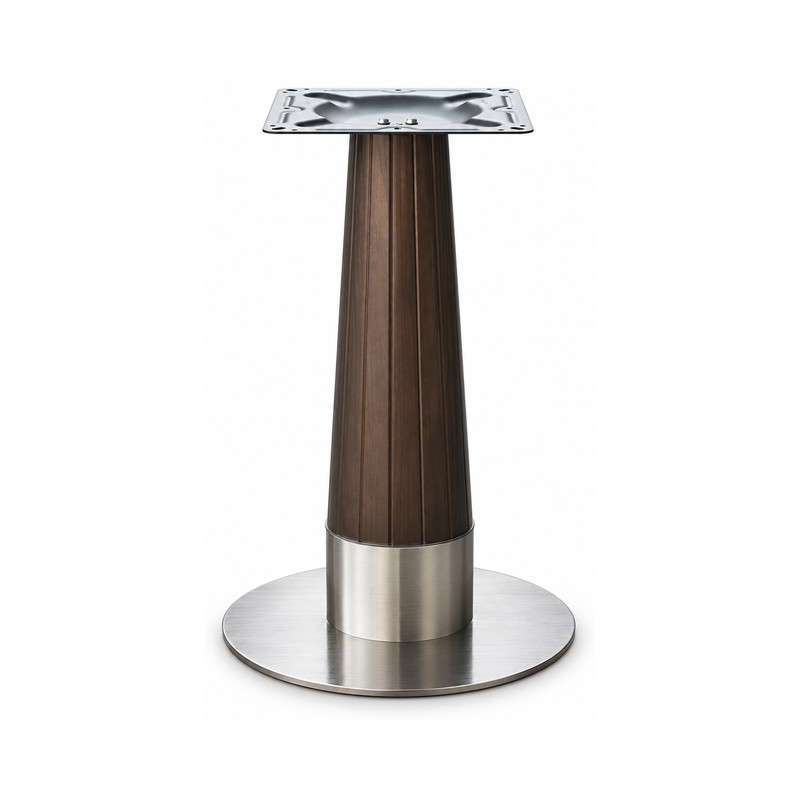 FSX-HW-039 Dark Wood Tapered Column Table Base with Stainless Foot
