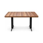 FSX-TB-001 Walnut Rectangular Commercial Dining Table with Twin Black Pedestal Base front view