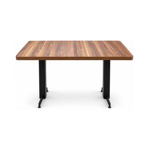 Walnut Rectangular Commercial Dining Table with Twin Black Pedestal Base