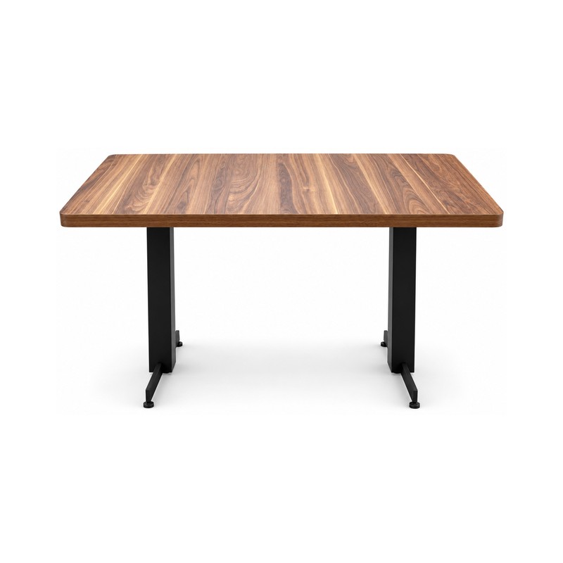 FSX-TB-001 Walnut Rectangular Commercial Dining Table with Twin Black Pedestal Base