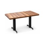 FSX-TB-001 Walnut Rectangular Commercial Dining Table with Twin Black Pedestal Base left- 45-degree-degree view