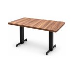 FSX-TB-001 Walnut Rectangular Commercial Dining Table with Twin Black Pedestal Base right- 45-degree-degree view