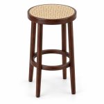 HX-DC-014 Round Oak and Rattan Bar Stool view 1