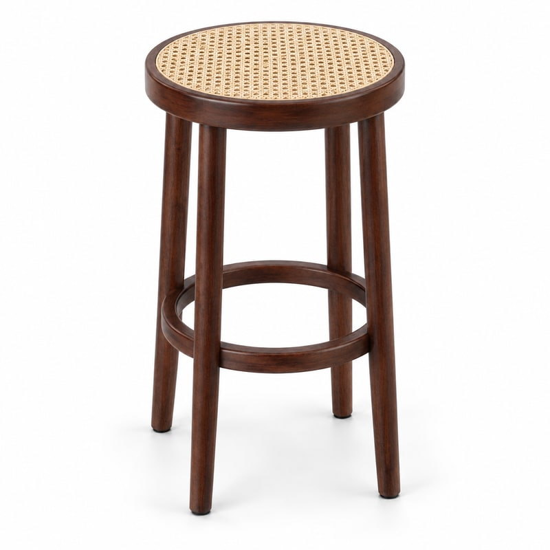 HX-DC-014 Round Oak and Rattan Bar Stool