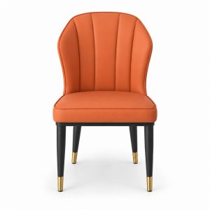 JYX-004 Orange Scalloped-Back Upholstered Dining Chair front view