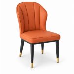 JYX-004 Orange Scalloped-Back Upholstered Dining Chair left 45-degree view
