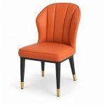 JYX-004 Orange Scalloped-Back Upholstered Dining Chair right 45-degree view