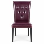 JYX-006 Burgundy Button-Tufted High-Back Dining Chair front view