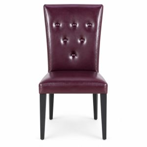 JYX-006 Burgundy Button-Tufted High-Back Dining Chair front view