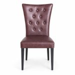 JYX-007 Burgundy Diamond-Tufted Dining Chair front view