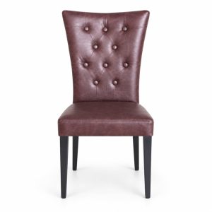 JYX-007 Burgundy Diamond-Tufted Dining Chair front view