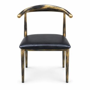 JYX-008 Black Curved-Metal Upholstered Dining Chair front view
