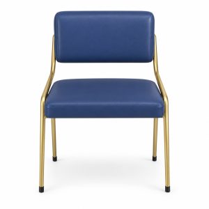 JYX-009 Blue Upholstered Gold-Frame Dining Chair front view