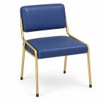 JYX-009 Blue Upholstered Gold-Frame Dining Chair left 45-degree view