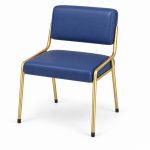 JYX-009 Blue Upholstered Gold-Frame Dining Chair right 45-degree view
