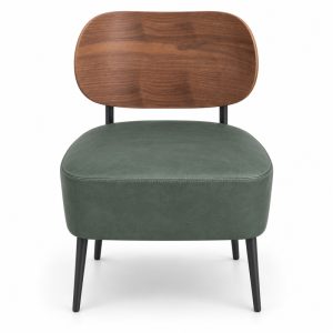 Green Cushioned Wood-Back Lounge Chair