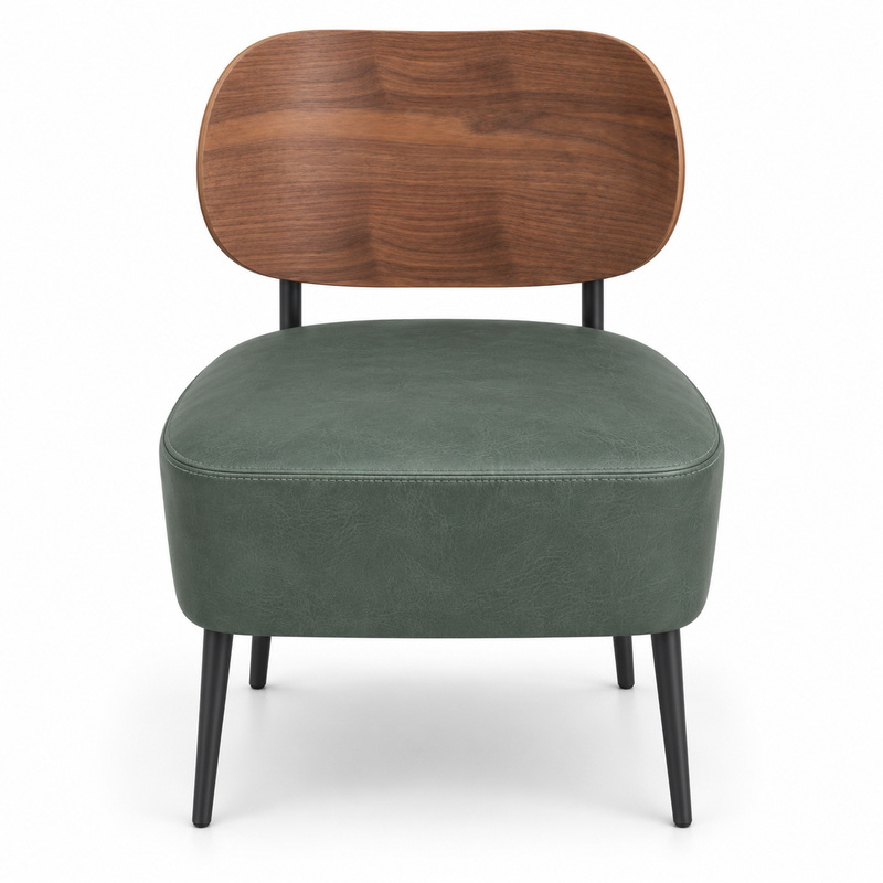 JYX-010 Green Cushioned Wood-Back Lounge Chair