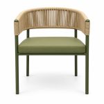 JYX-011 Olive Green Woven-Back Dining Armchair front view