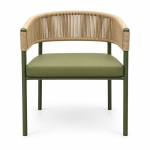 JYX-011 Olive Green Woven-Back Dining Armchair front view