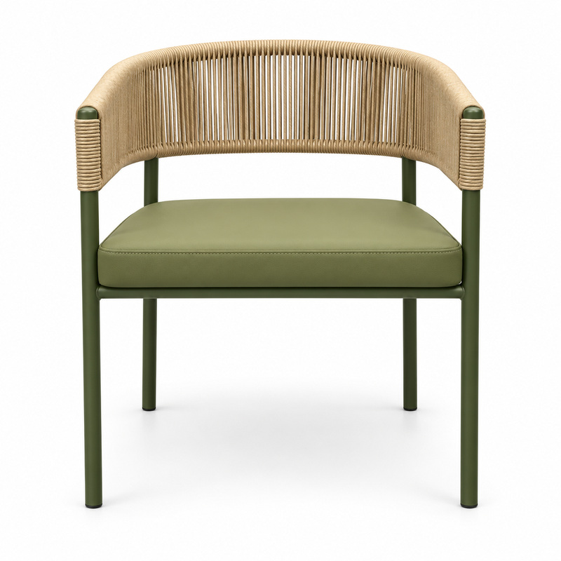 JYX-011 Olive Green Woven-Back Dining Armchair
