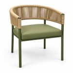 JYX-011 Olive Green Woven-Back Dining Armchair left 45-degree view