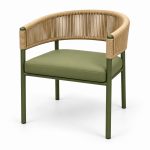 JYX-011 Olive Green Woven-Back Dining Armchair right 45-degree view