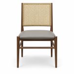 JYX-012 Gray Seat Rectangular Cane-Back Dining Chair front view