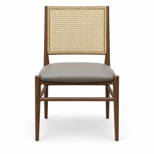 JYX-012 Gray Seat Rectangular Cane-Back Dining Chair front view