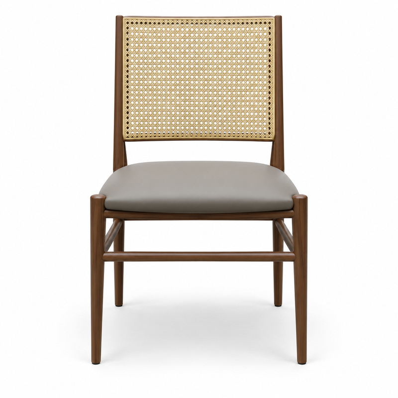 JYX-012 Gray Seat Rectangular Cane-Back Dining Chair