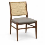 JYX-012 Gray Seat Rectangular Cane-Back Dining Chair left 45-degree view