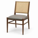JYX-012 Gray Seat Rectangular Cane-Back Dining Chair right 45-degree view