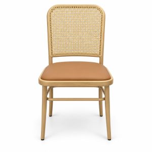 JYX-013 Tan Seat Cane-Back Dining Chair front view