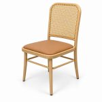 JYX-013 Tan Seat Cane-Back Dining Chair left 45-degree view