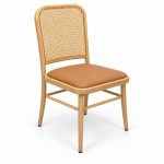 JYX-013 Tan Seat Cane-Back Dining Chair right 45-degree view