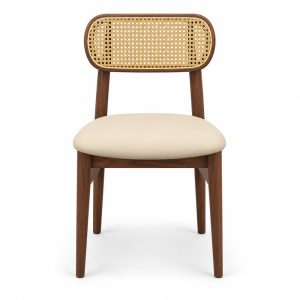 JYX-014 Cream Seat Oval Cane-Back Dining Chair front view