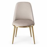 JYX-015 Light Gray Upholstered Gold-Frame Dining Chair front view