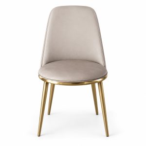 JYX-015 Light Gray Upholstered Gold-Frame Dining Chair front view