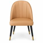 JYX-016 Tan Fan-Pleated Upholstered Dining Chair front view