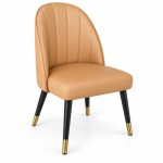 JYX-016 Tan Fan-Pleated Upholstered Dining Chair left 45-degree view