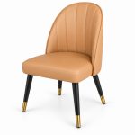 JYX-016 Tan Fan-Pleated Upholstered Dining Chair right 45-degree view